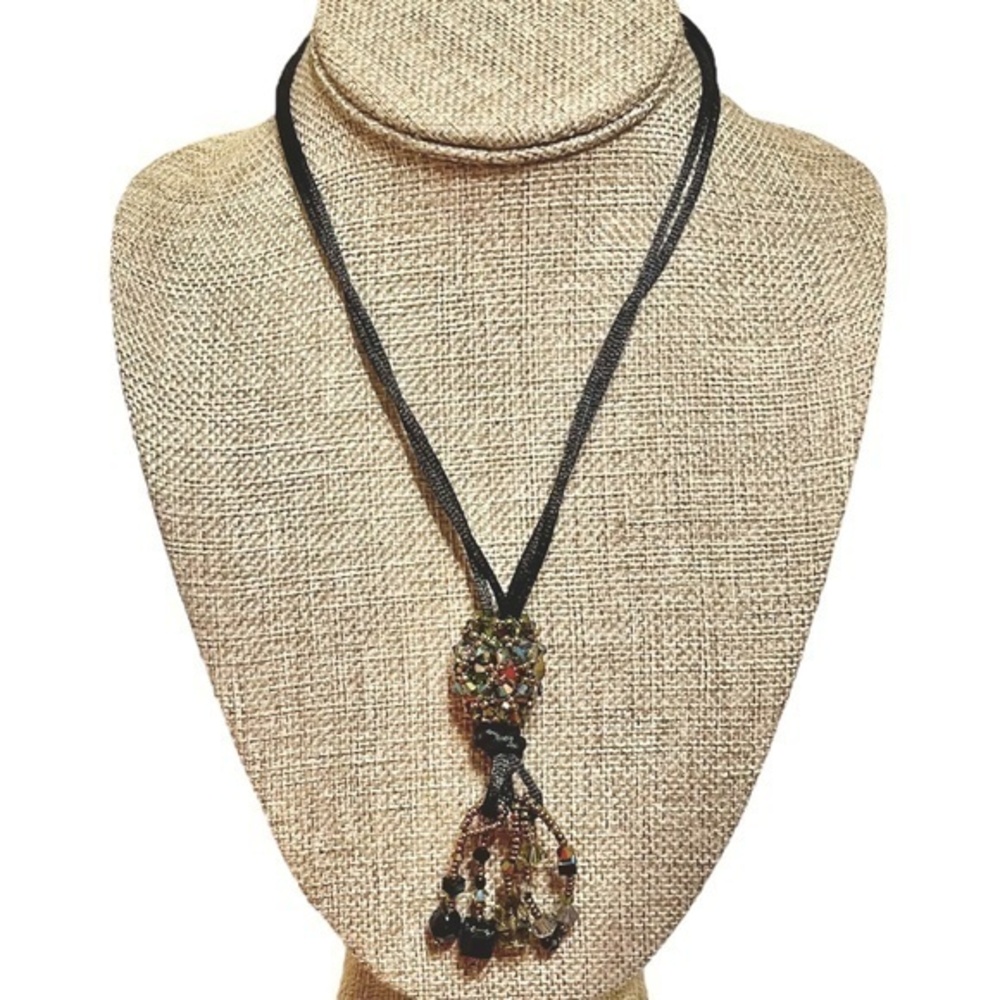 Artisan Beaded Tassel Satin Cord Necklace